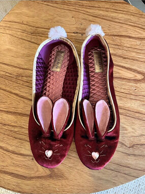 Ted Baker Velvet Bunny Slippers 38 Euro Burgundy & Pink